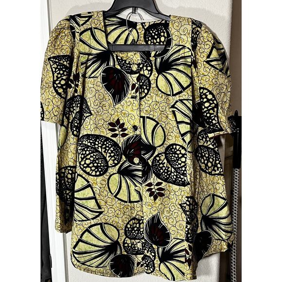 African Ankara Women's Blouse & Skirt Suit Dress Knee Length Sz M Dashiki Yellow - Picture 1 of 9